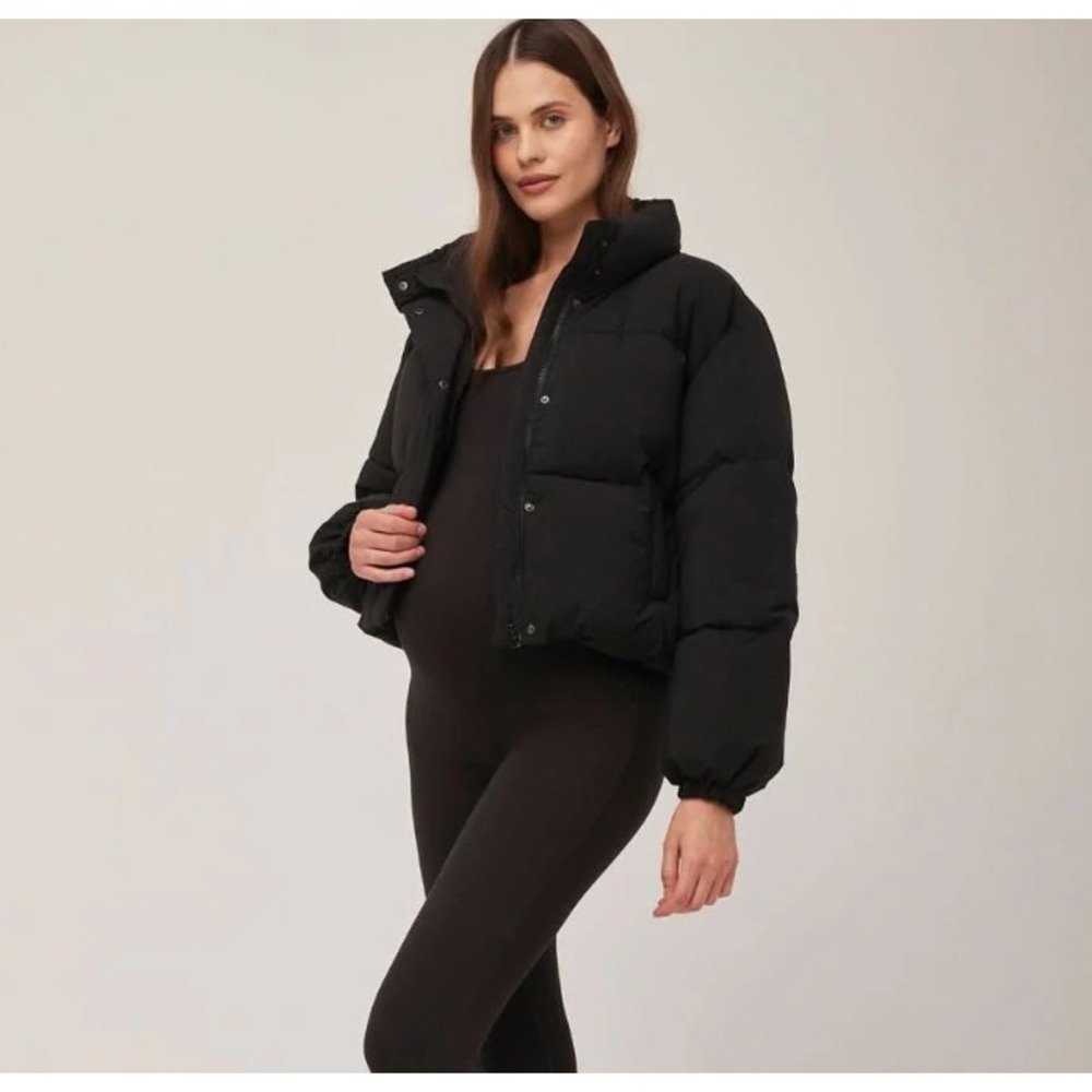 Bumpsuit Puffer Maternity Jacket Size S Black Cropped‎ Quilted Zip Stand Collar